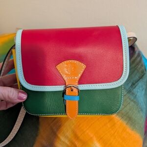Colorblock Leather Crossbody Bag in Pink, Green & Orange